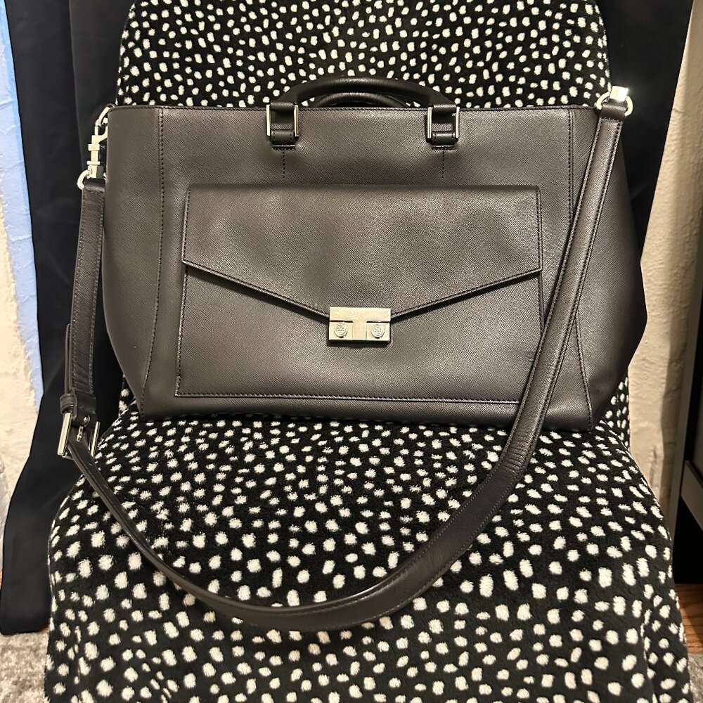Tory Burch Black Leather Tote/Laptop Bag
